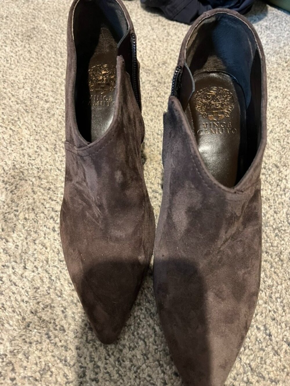 VINCE CAMUTO LEATHER SUEDE KITTEN HEEL POINTED BOTTIES SZ 8M